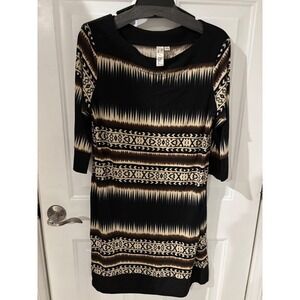 Emma & Michele Aztec Print Dress Long Sleeve Casual‎ Brown Black Size L
